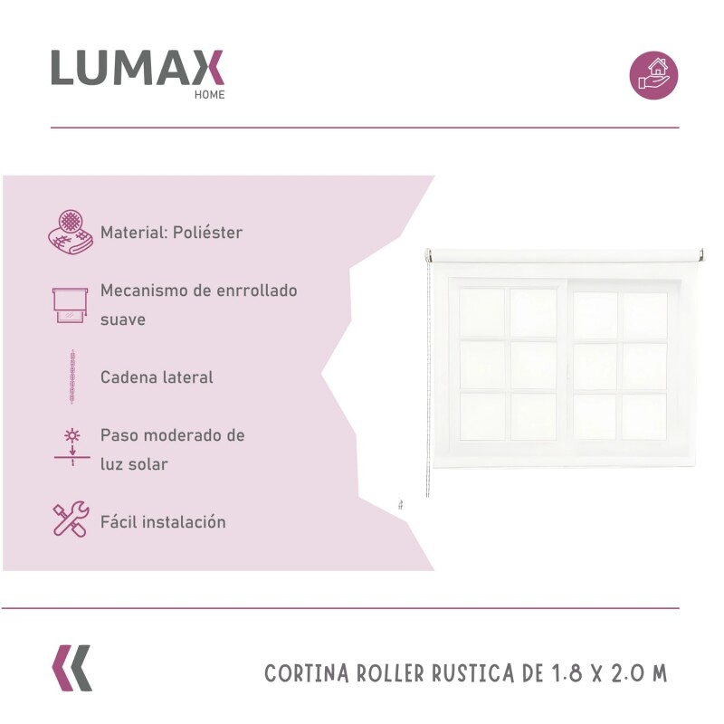 Cortina Roller Rústica Lumax Colores 1.8x2.0 M Calidad Blanco