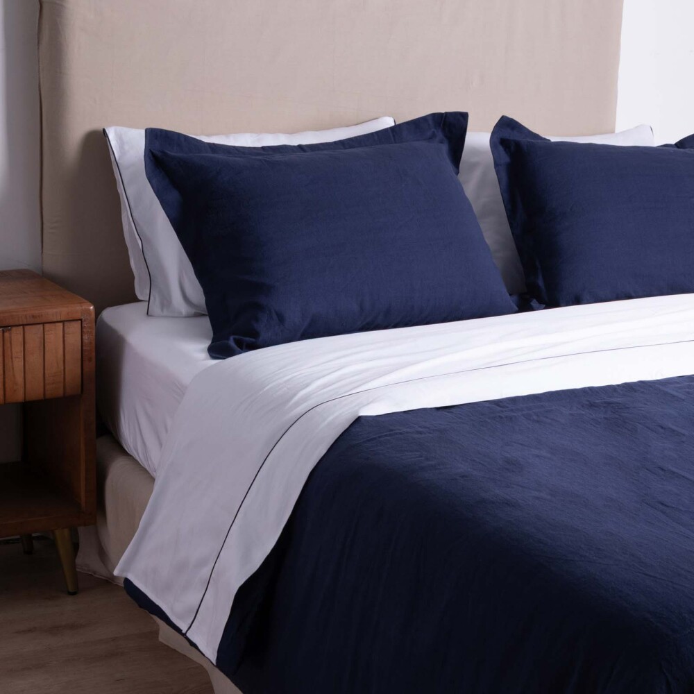 FUNDA NÓRDICA 2 PLAZAS LINO-Y-ALGODON AZUL LINEN COTTON MARINO