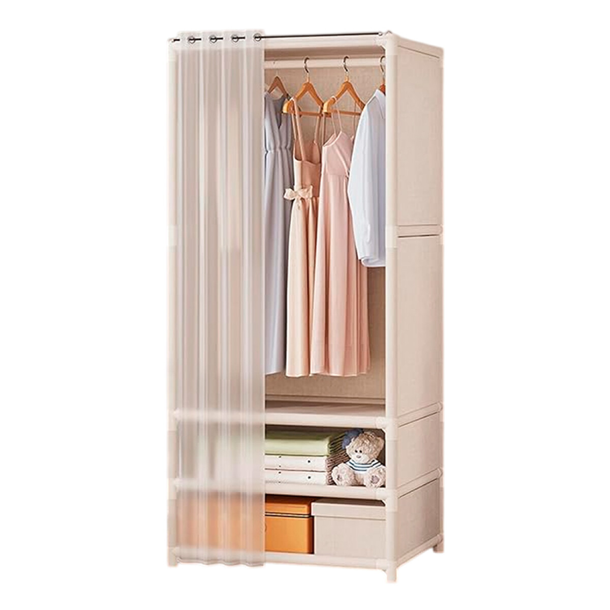 Armario Organizador Metal y Tela Perchero 2 Estantes 71cm 