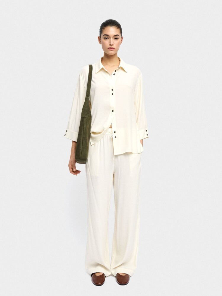 Pantalón De Lyocell Con Cintura Elástica crudo