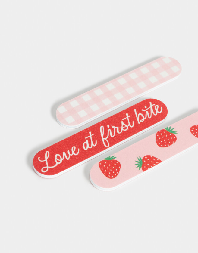 Limas Set De 3 Limas Para Uñas Con Estampas De Frutillas & Love At First Bite - Combinacion Multicolor