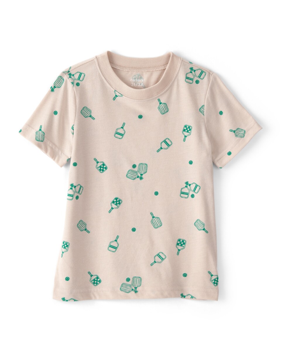 Remera de algodón, manga corta, beige, diseño pickleball 