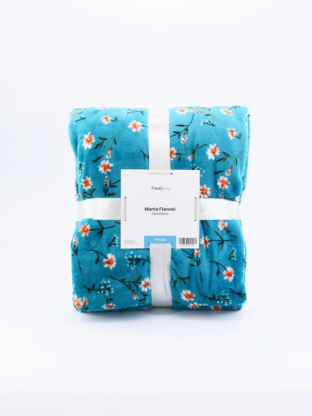 MANTA FLANNEL FLORES TURQUESA