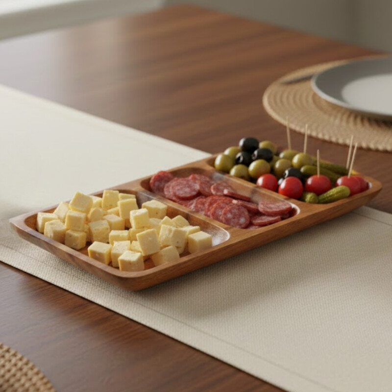 Copetinero rectangular de Madera 3 divisiones MARRON