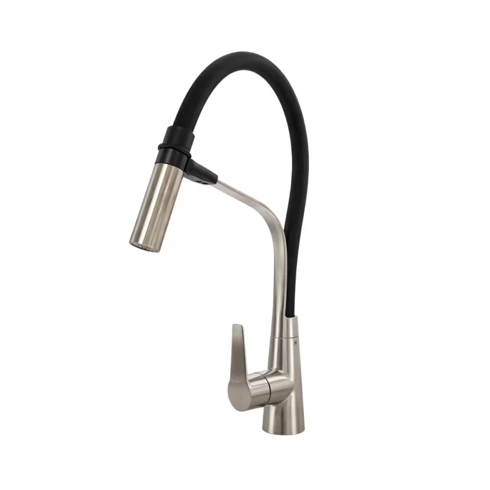 Grifería de cocina Monocomando de mesada satinado con flexible negro Grifería De Cocina Monocomando De Mesada Satinado Con Flexible Negro