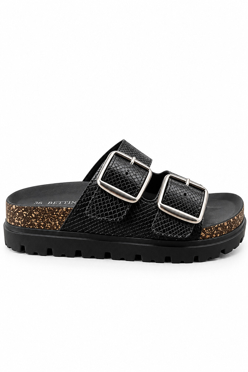 Sandalia Bettina Birky plataforma con hebilla BT101 Negro