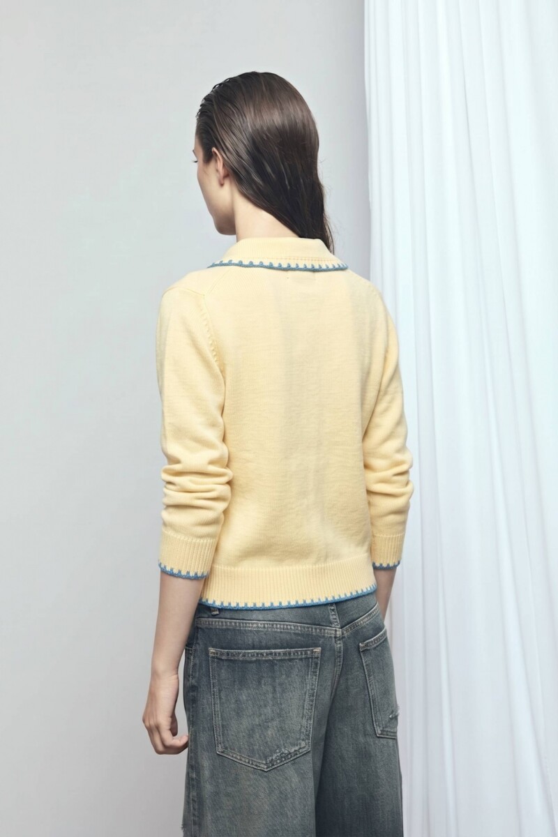 Cardigan con detalle de pespuntes crudo