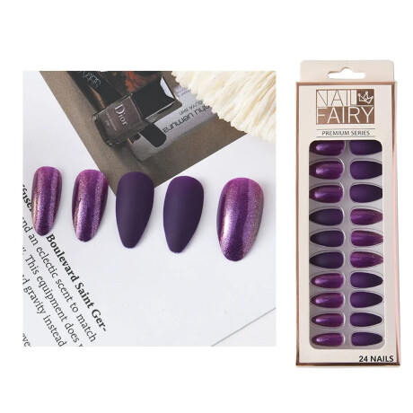 Set De Uñas Postizas Diana Punta Ballerina Morado