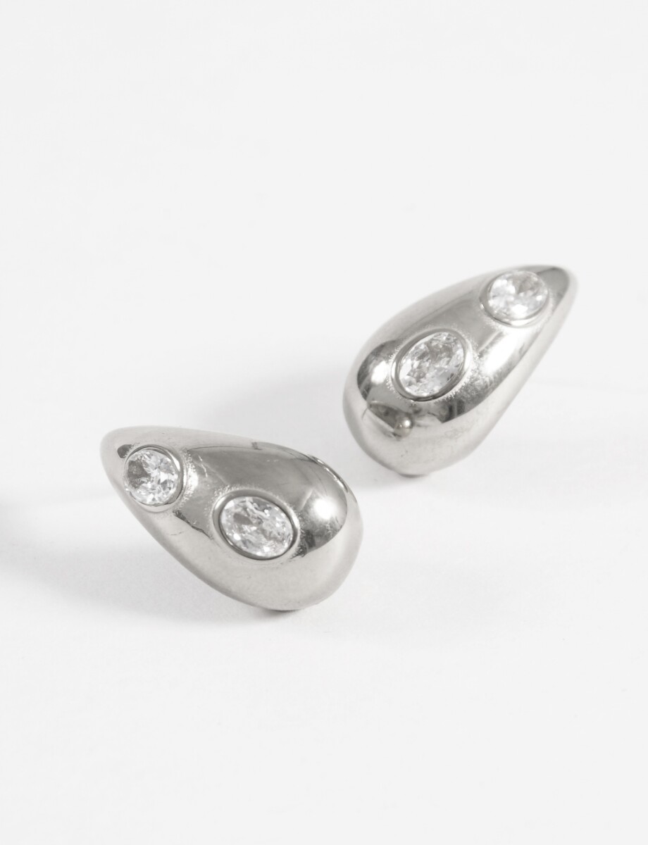Aros gota strass acero - plateado 