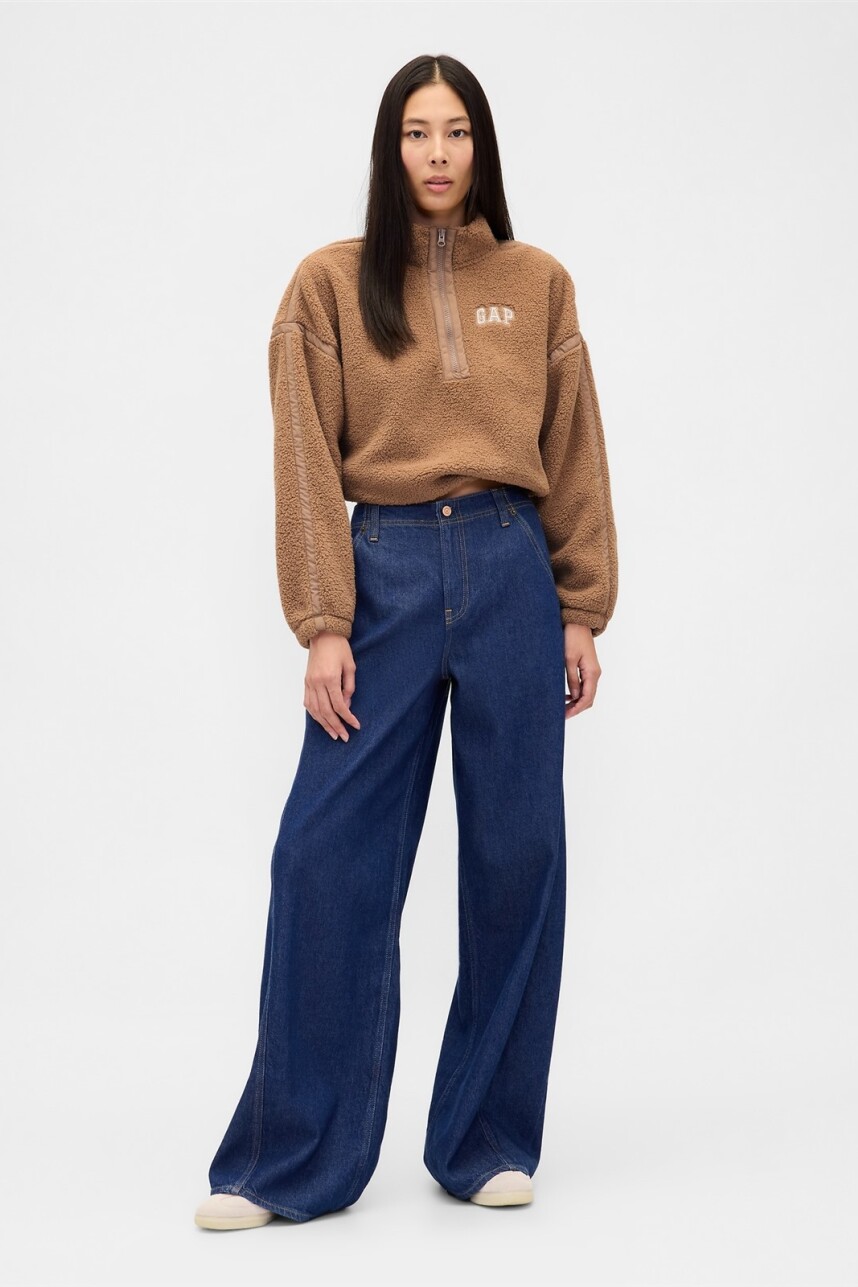 Buzo Polar Medio Cierre Logo Gap Mujer Camel Hair