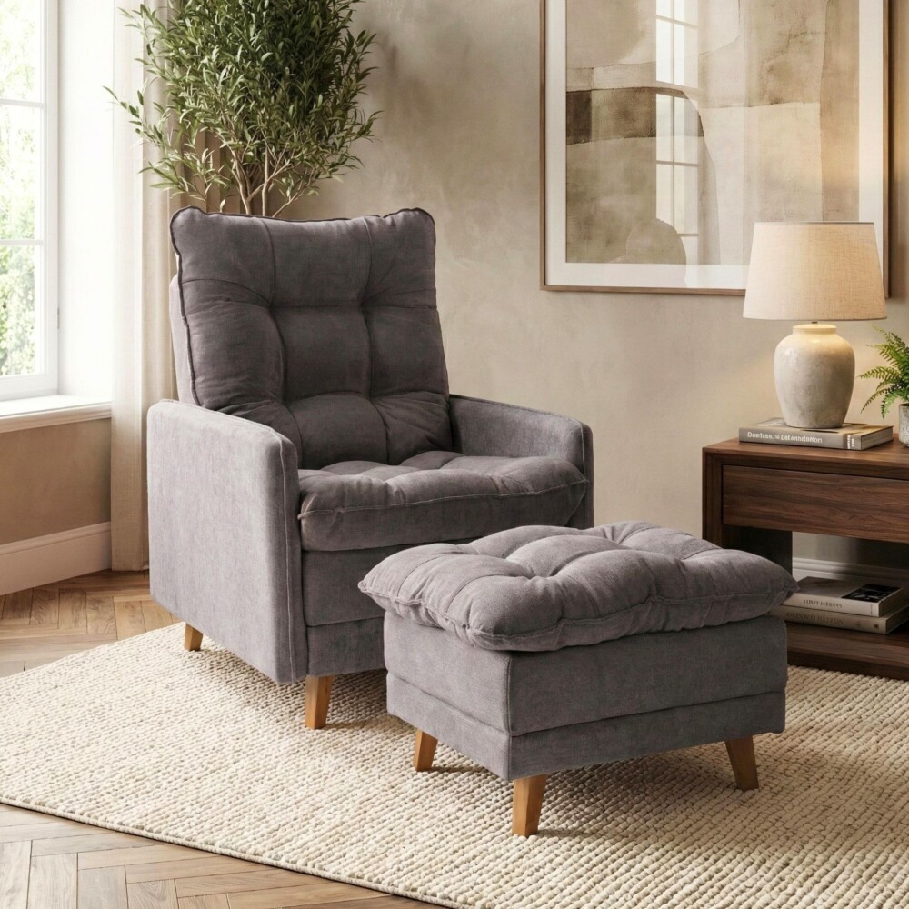 Butaca Reclinable 1 Cuerpo + Puff Living - Montreal Gris