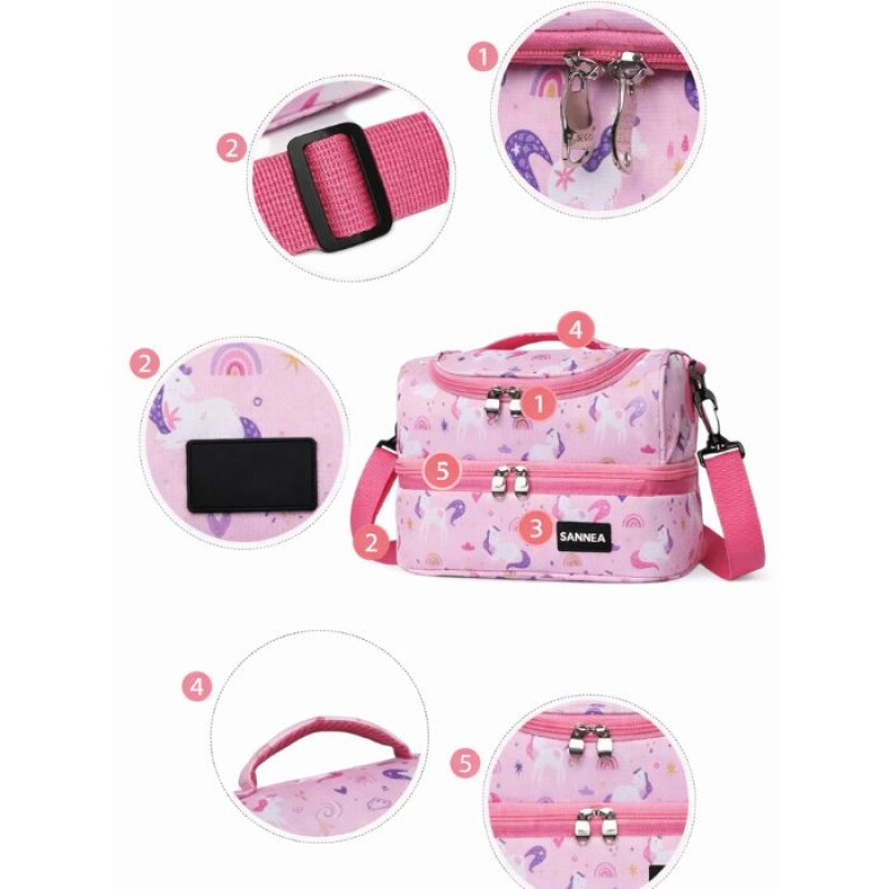 Lunchera Escolar Termica Infantil Sannea 2 Pisos 7 Litros rosa