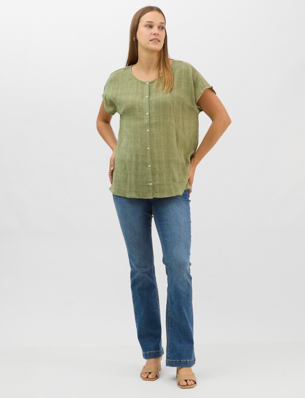 Blusa Fluida De Algodón Texturizado OLIVA