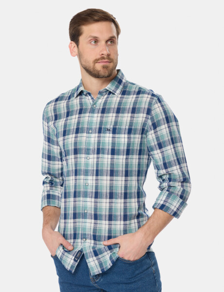 CAMISA DE LINO A CUADROS Verde