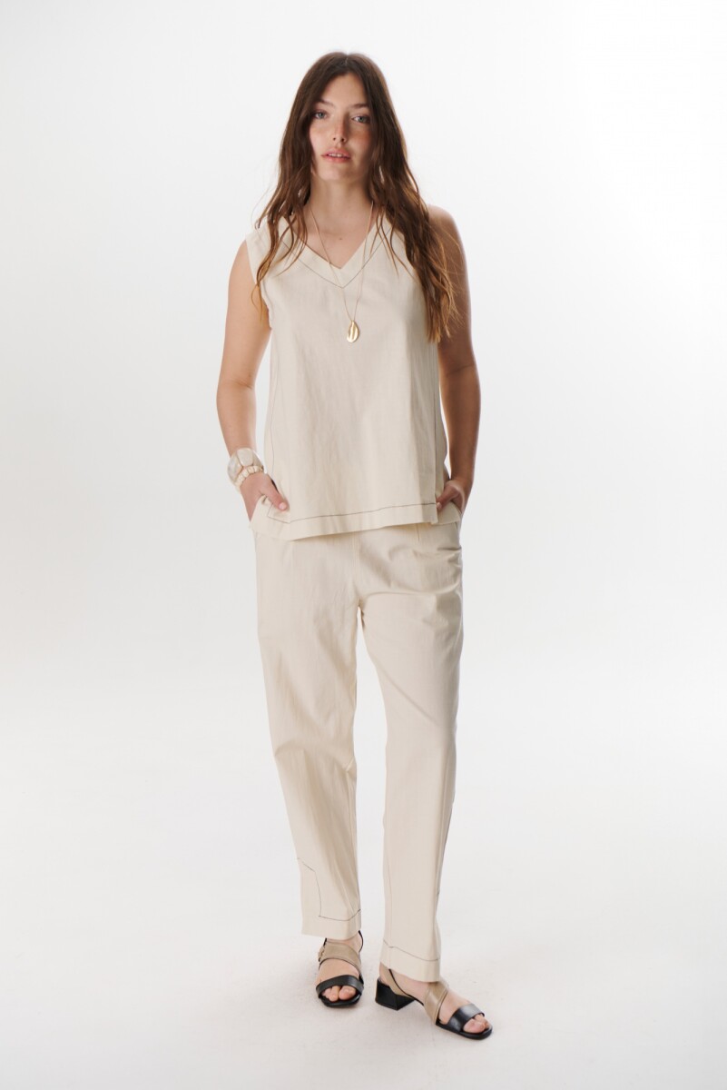 PANTALON LINO STRECH - NATURAL 