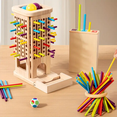 Juego de mesa infantil de madera con palitos y bolas de colores Sc