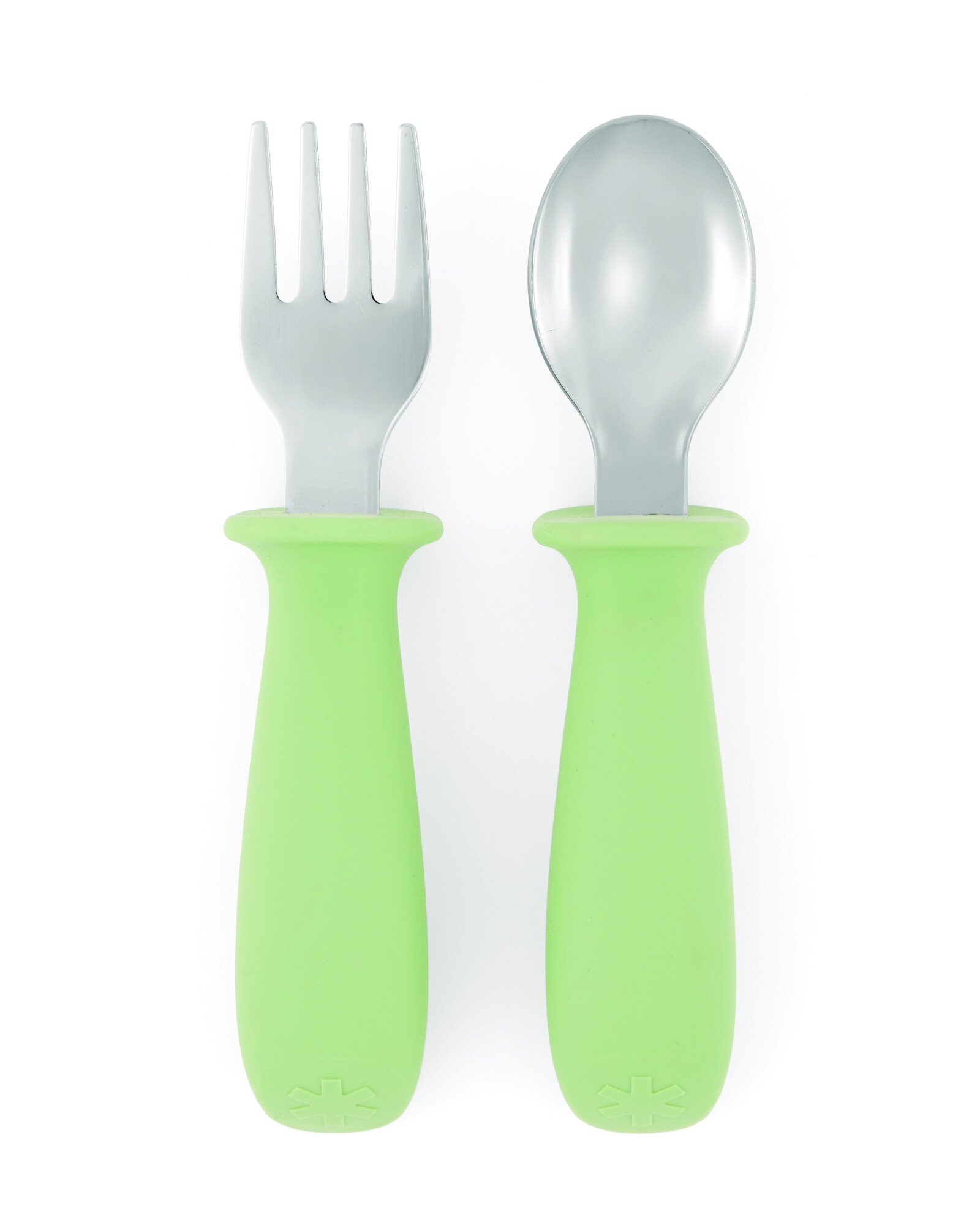 Set de cubiertos, cuchara y tenedor con agarre fácil, verdes Sin color