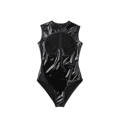 Bodysuit De Vinilo Con Pechos Descubiertos Bodysuit De Vinilo Con Pechos Descubiertos
