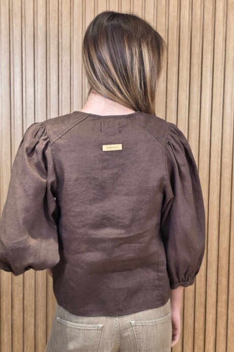 Camisa Sandía Puro Lino Chocolate