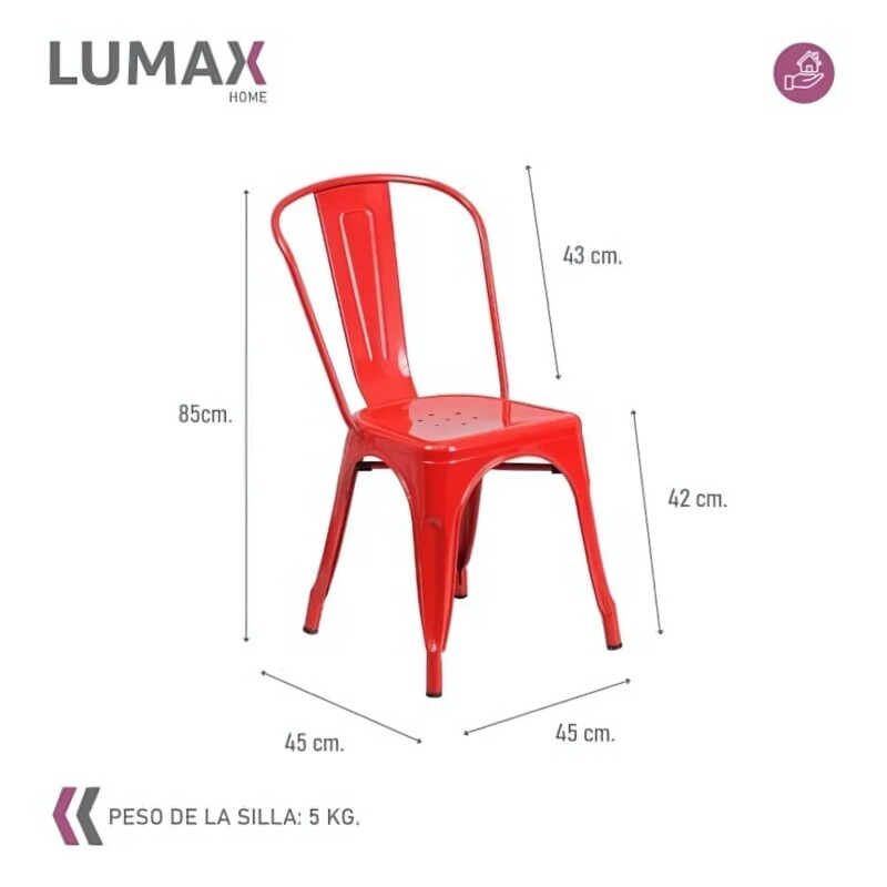 Pack 4 Sillas Tolix Lumax Metálicas Para Comedor Y Cocina Diseño Retro Resistente Rojo