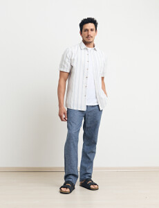 012630 CAMISA HARRINGTON LABEL Natural/celeste