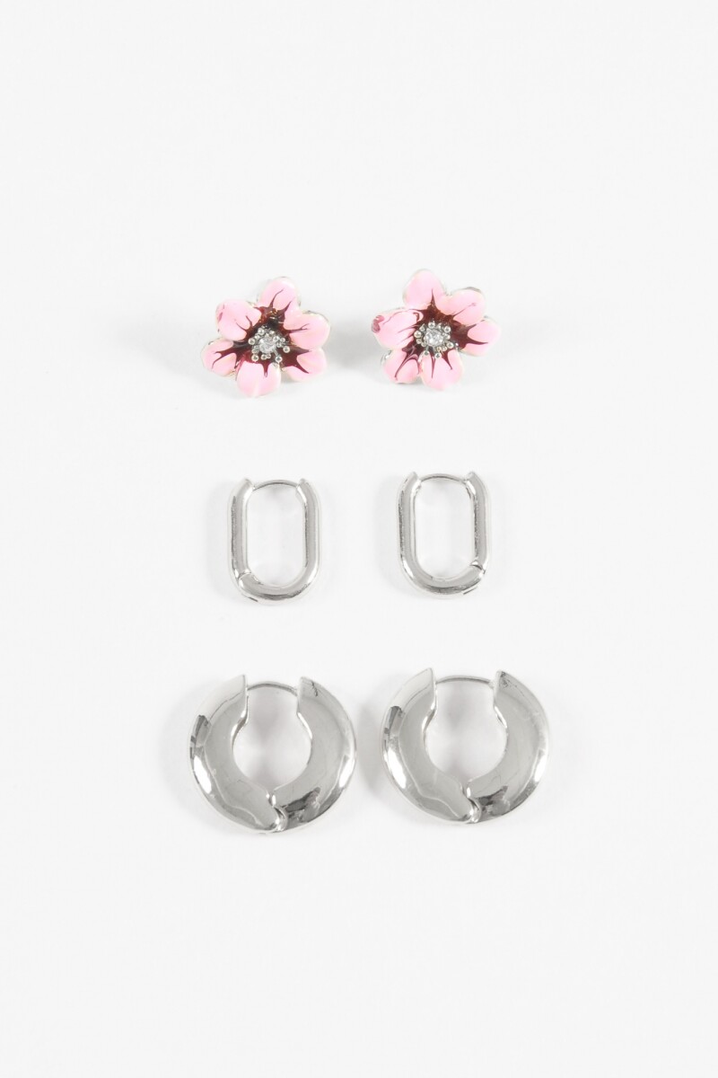 Set caravana flor y aros plateado