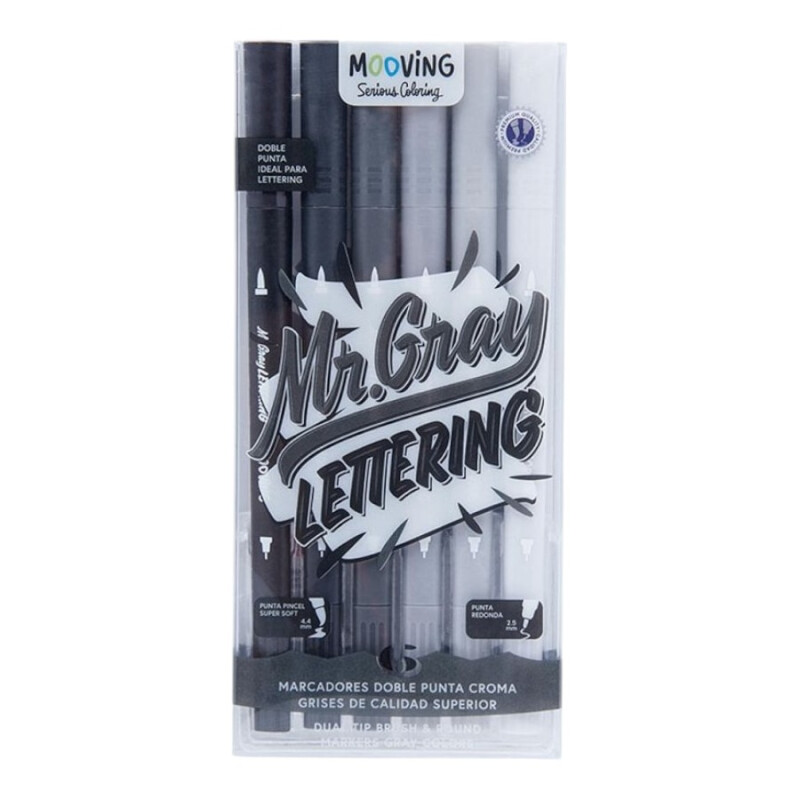 Marcadores doble punta Mr. Gray Lettering x6 Mooving Marcadores doble punta Mr. Gray Lettering x6 Mooving