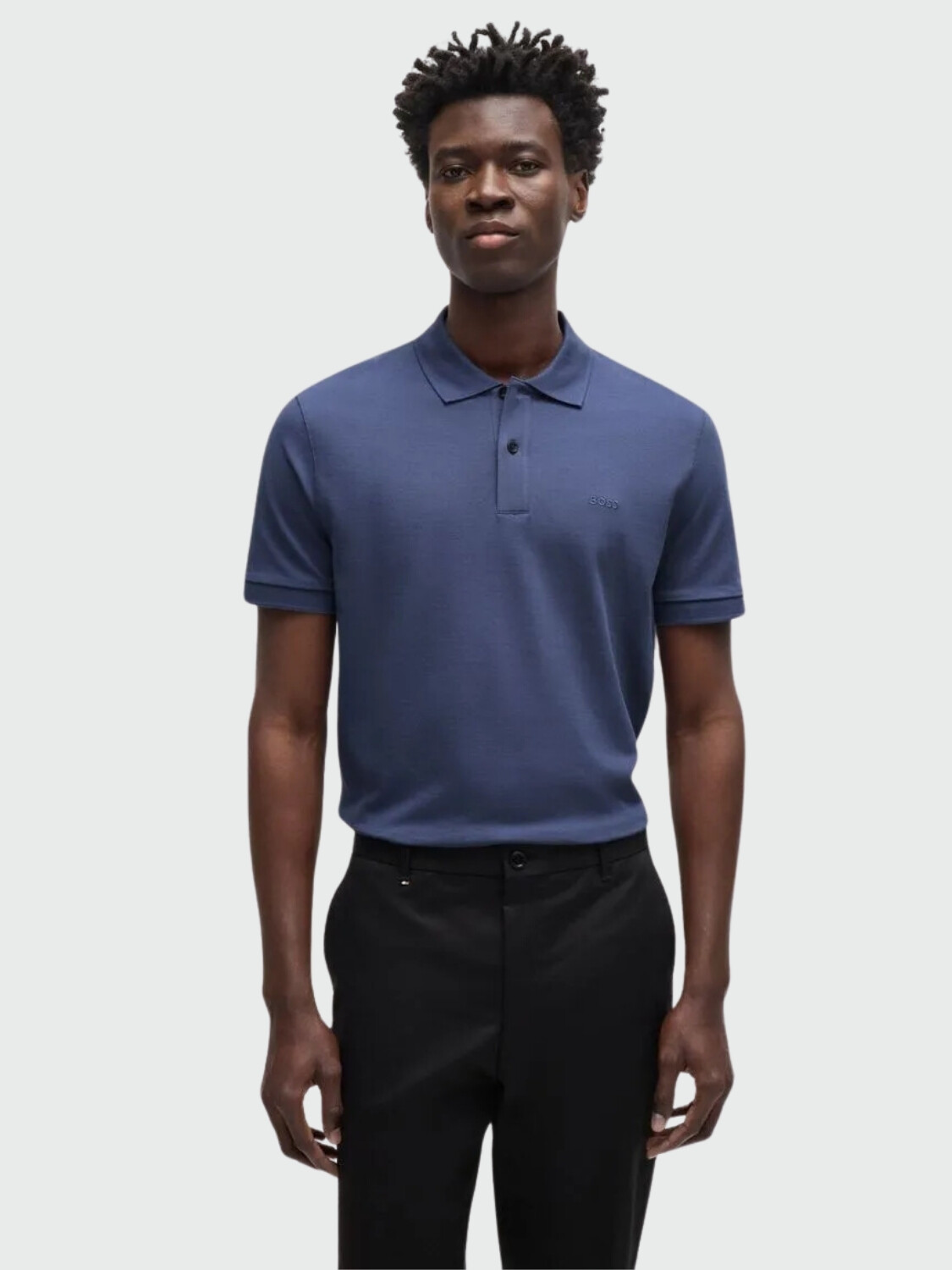 BOSS Polo de Algodón Piqué con Logo Bordado Violeta