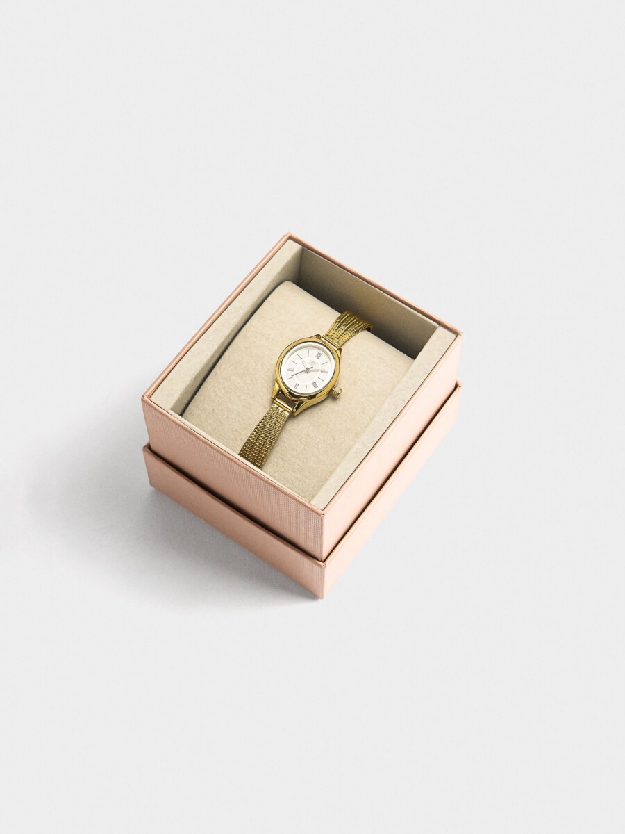 Reloj Ovalado Con Pulsera Malla Metálica Acero Inoxidable dorado