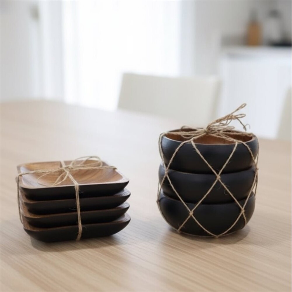 Set x3 Copetineros Redondos Negro con Exterior de Madera de Acacia 10 x 2,5 cm SETX3 COPETINERO RED NEGRO EXT 10X2.5CMS MAD ACAC