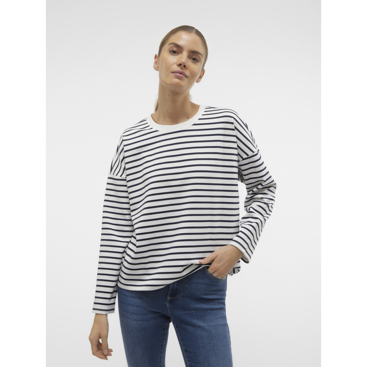 VMABBY LS O-NECK TOP JRS - CORE-12 1 Snow White/Stripes NAVY BL 
