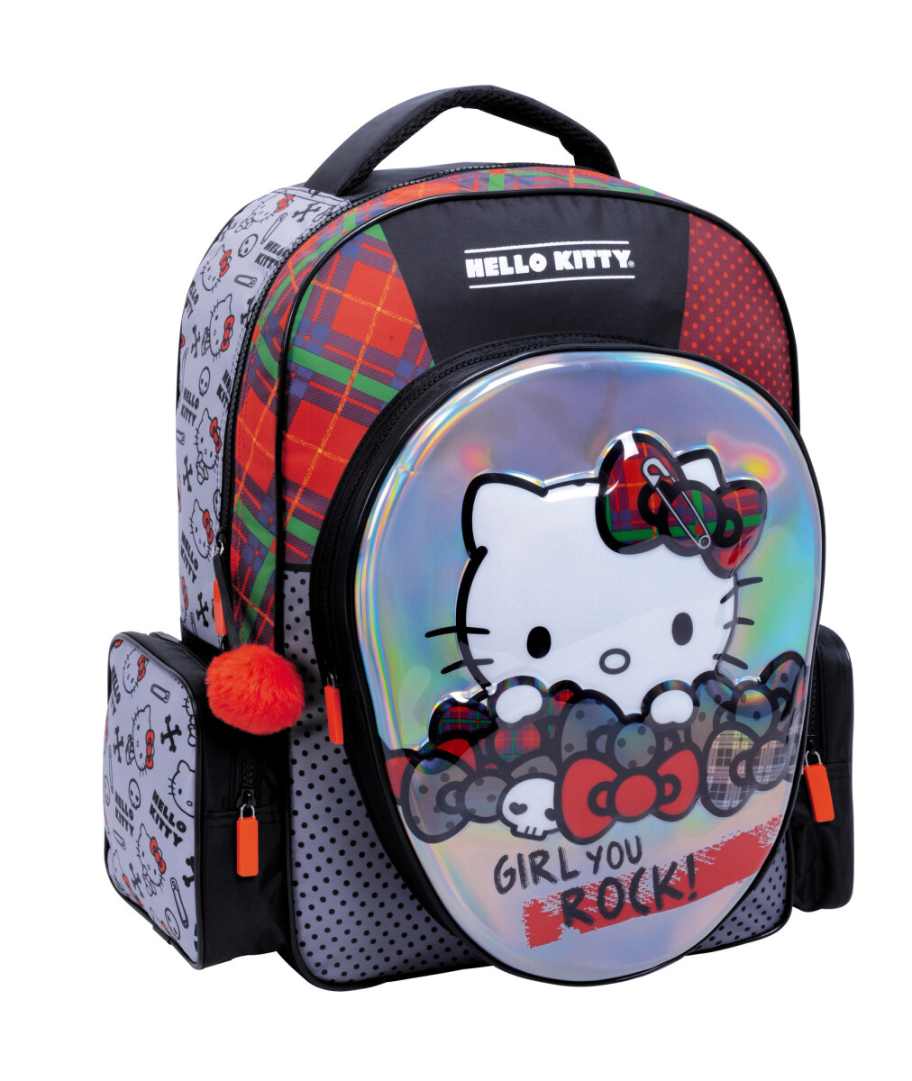 Mochila Hello Kitty Rock Hello Kitty - Negro/Gris/Rojo 