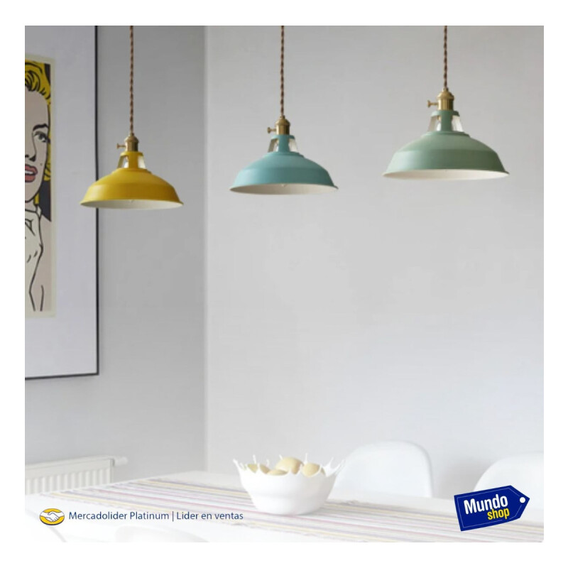 Lampara Colgante De Techo Metal Nordica Blanco Negro Luz Verde