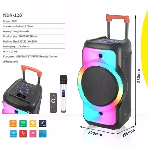 PARLANTE NDR-P44 -8” - 20W -37.5 cm -Portátil Sin color