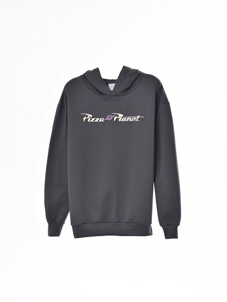 HOODIE PIZZA PLANET GRIS OSCURO