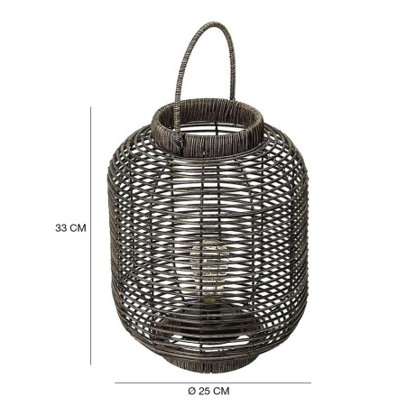 Farol Lámpara Símil Mimbre c/ Luz Led Pilas p/ Hogar Int-Ext Marrón