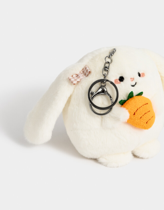 Llavero Peluche Llavero Y Charm Conejo Con Zanahoria - Blanco Crudo