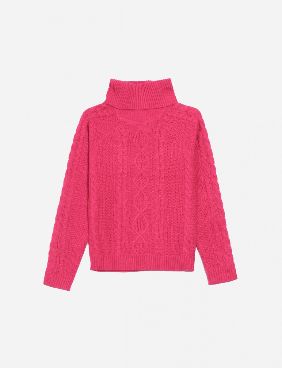 Sweater con estructura de cable - Mujer - FUCSIA 