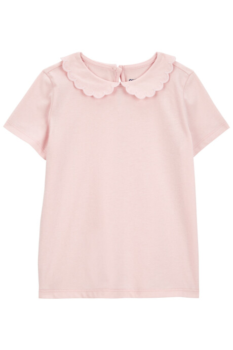 Blusa de algodón, con cuello mago festoneado, rosada Sin color
