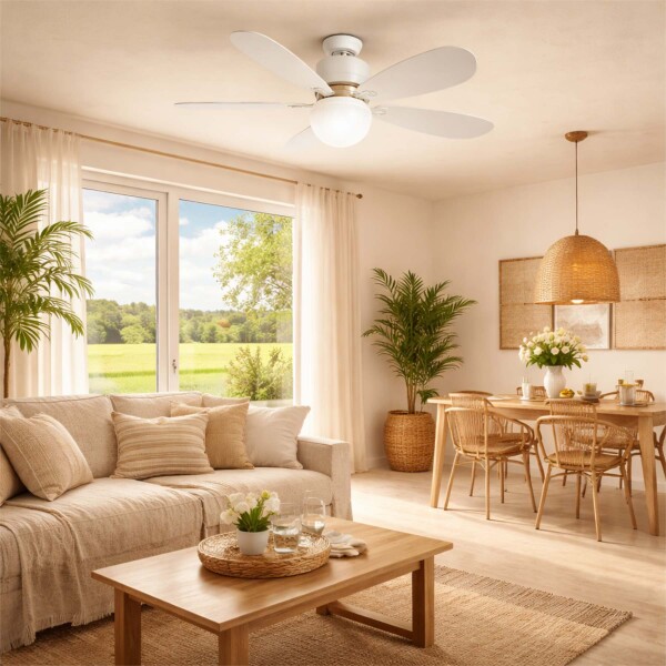 Ventilador Techo Lampara Luz Led 30W Control Remoto 5 Aspas Variante Color Blanco