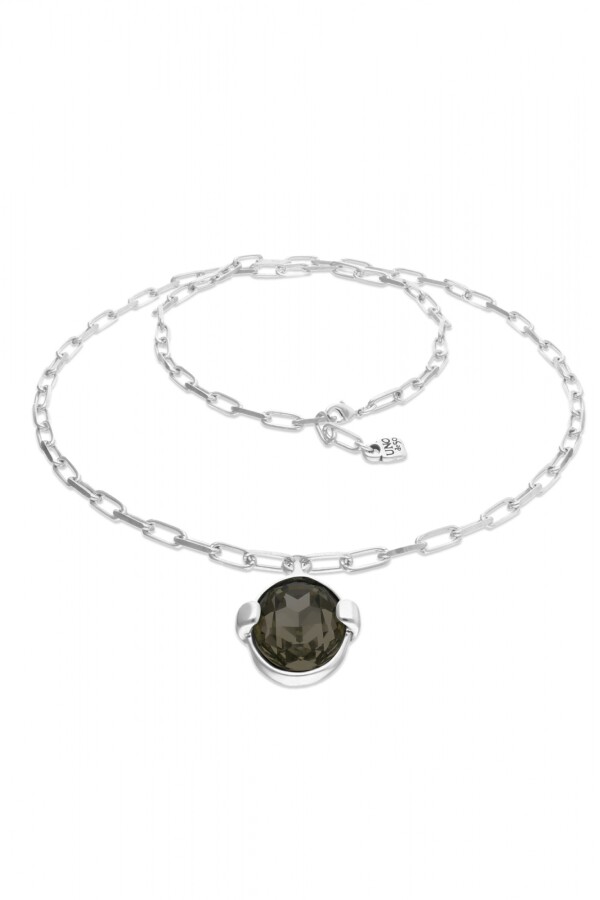 COLLAR LARGO DE ALEACIÓN DE METALES BAÑADO EN PLATA DE LEY CON CRISTAL FACETADO GRIS Colgante