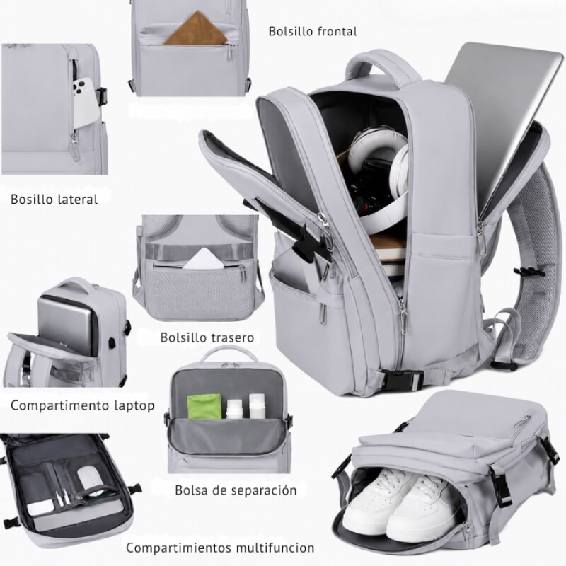 Mochila de Viaje para Cabina Gris