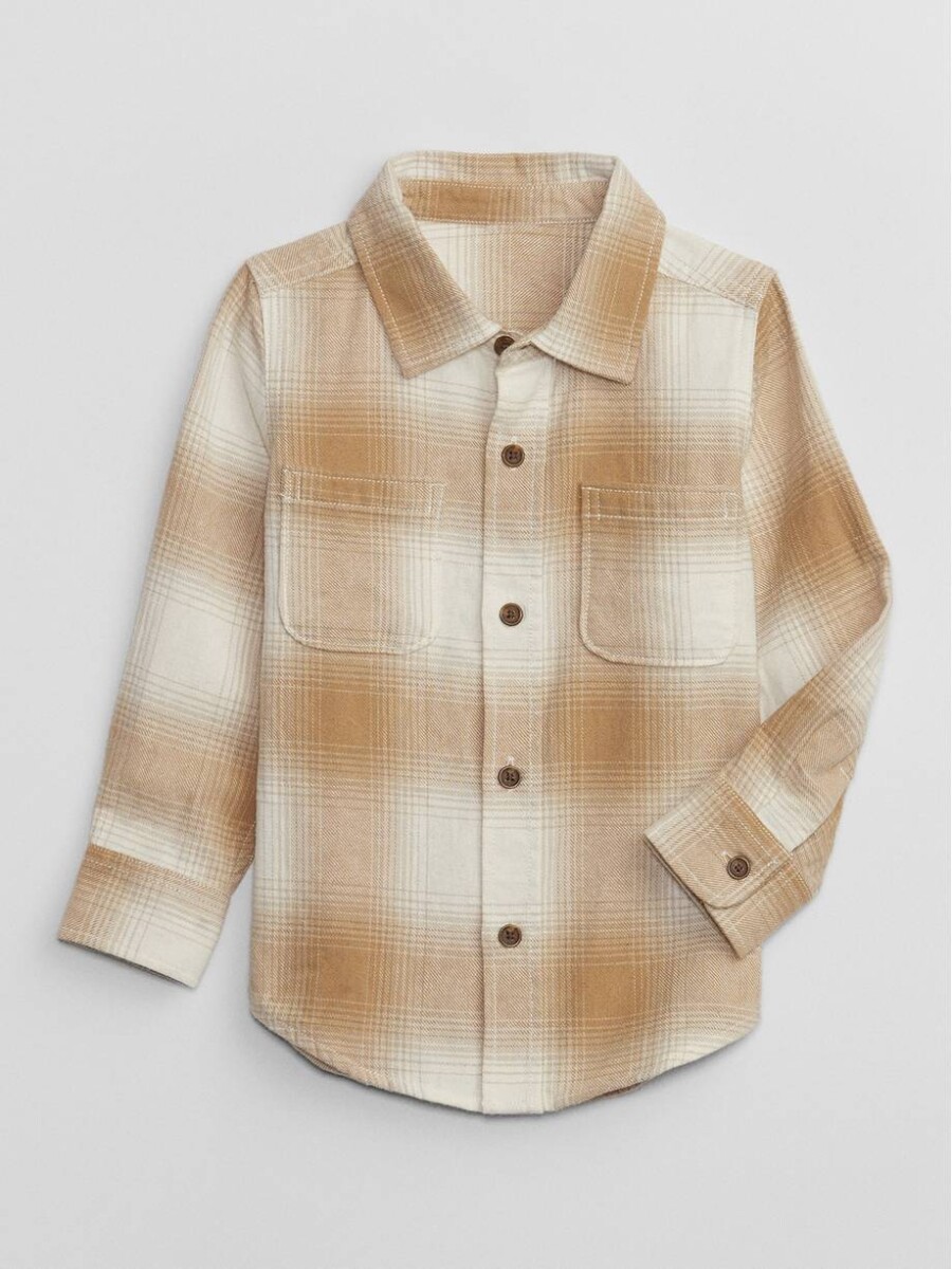 Camisa Flannel Toddler Niño - Neutral Shadow Plaid 