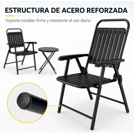 Set Juego Jardín Mesa Redonda + 2 Sillas Plegable Negro