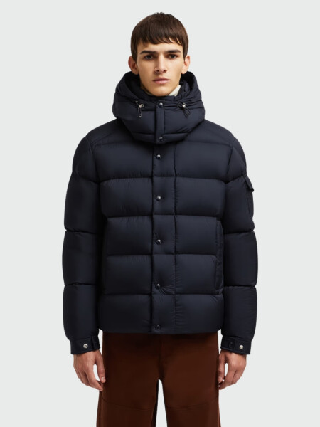 Moncler - Campera rellena de plumas con capucha desmontable, Vezere Azul