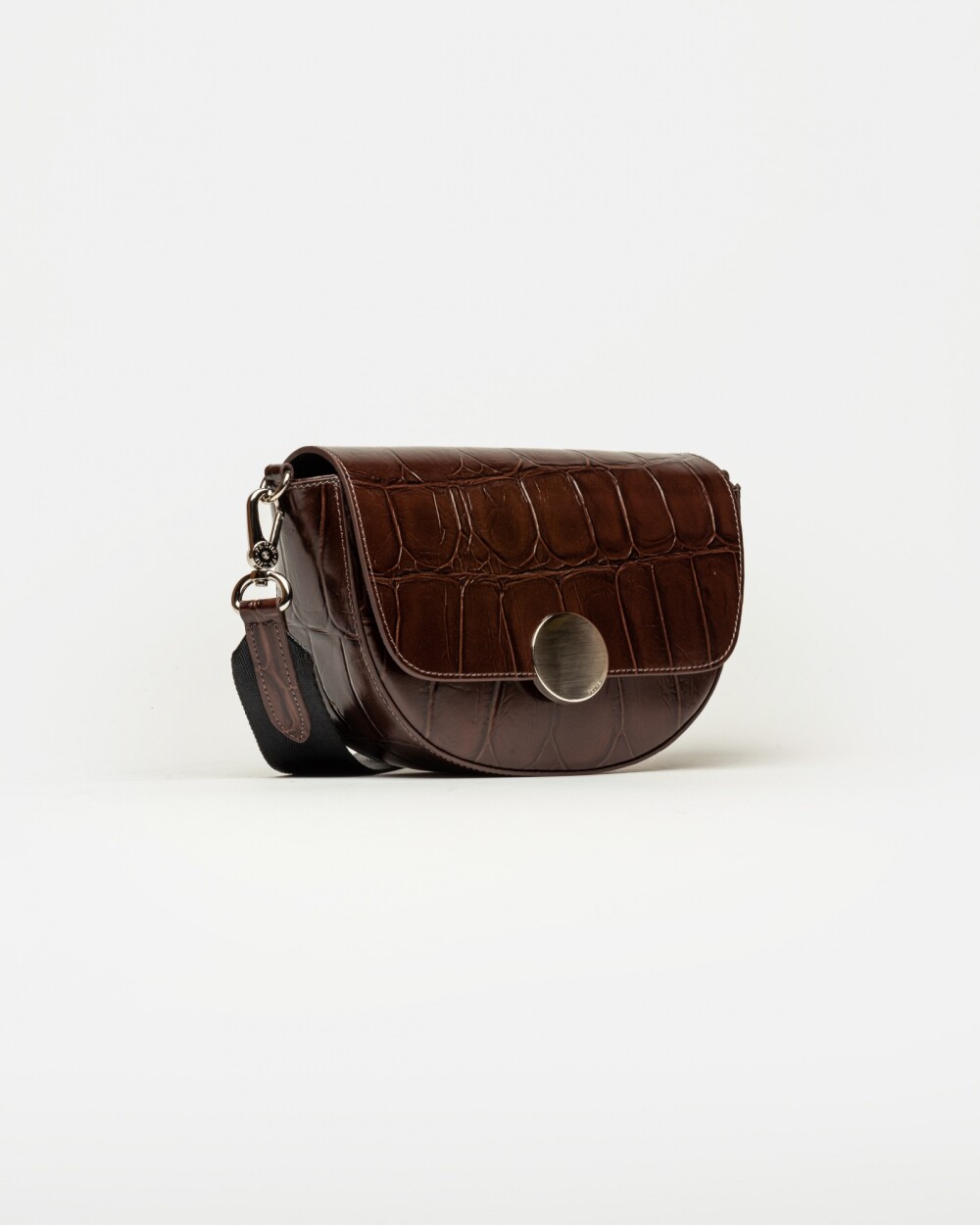 Bandolera The Circle En Floater Big Croco Chocolate Niquel