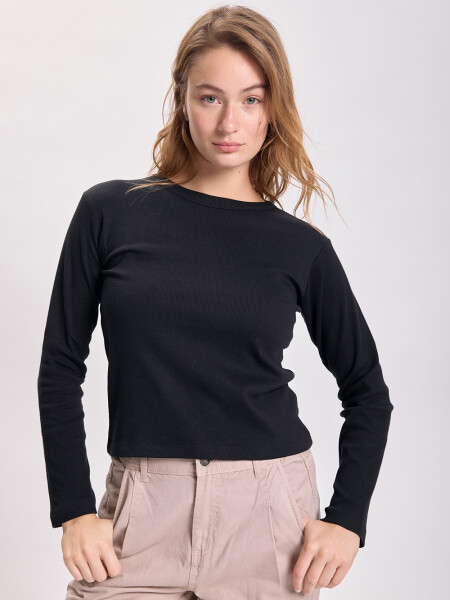 Remera rib manga larga Negro
