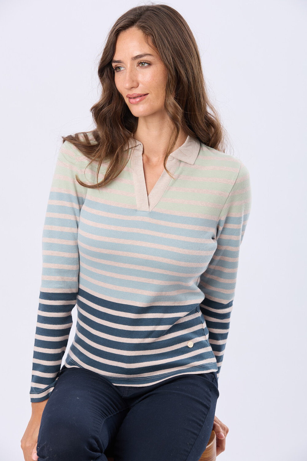 POLO RAYADA EN RIB Beige