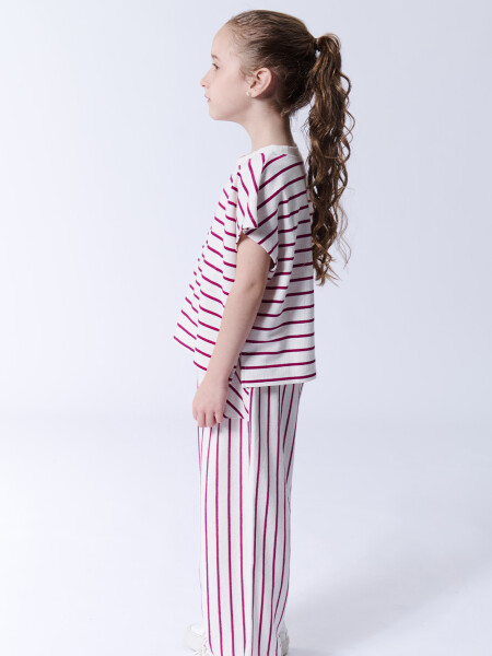 Pantalón Con Bolsillos Rayas Fucsia