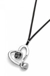COLGANTE LARGO DE CORDÓN EFECTO SEDA Y CORAZÓN CENTRAL CON CRISTAL NEGRO Colgante